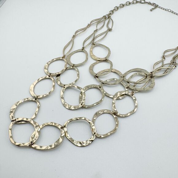 Vintage Hammered Circle Multistrand Necklace Texture Retro Spherical Modernist - Picture 9 of 10